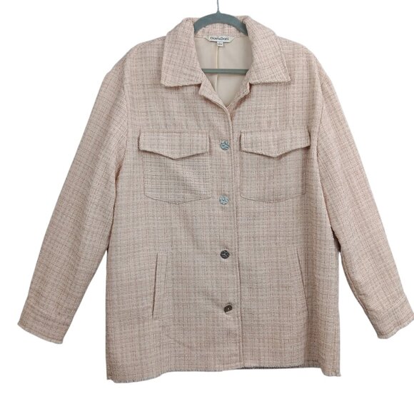 DAVI & DANI Women's Shacket Cream Tweed Buttoned Plaid Jacket Size L Oversized - Picture 1 of 8